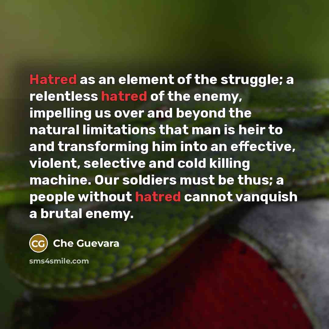 “Hatred as an element of the struggle; a relentless hatred…” quote by Che Guevara