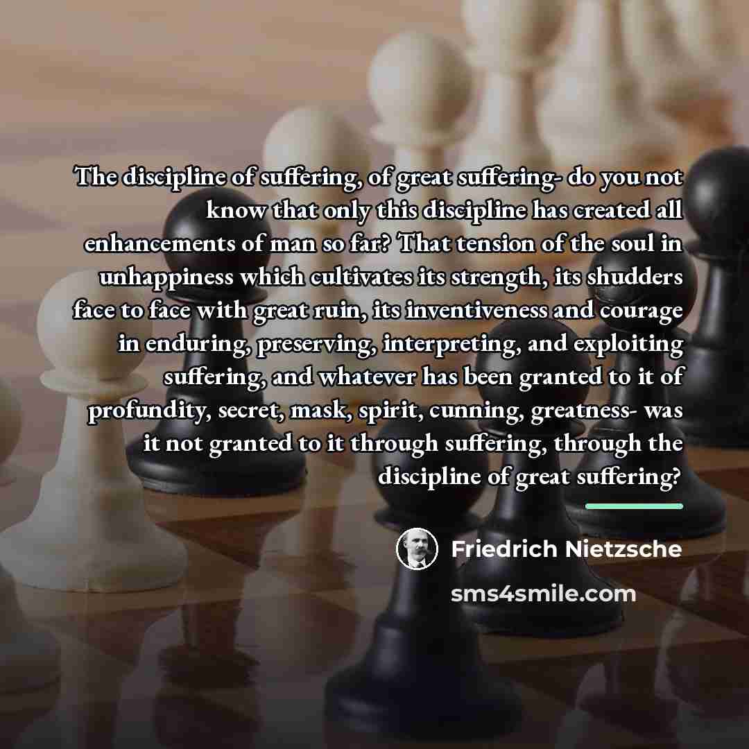 “The discipline of suffering, of great suffering- do you not…” quote by Friedrich Nietzsche