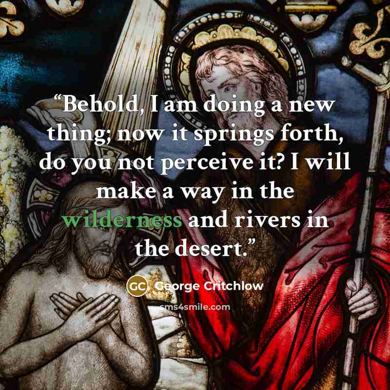 “Behold, I am doing a new thing; now it springs forth, do you not perceive it? I will make a way in the wilderness and rivers in the desert.” quote by George Critchlow