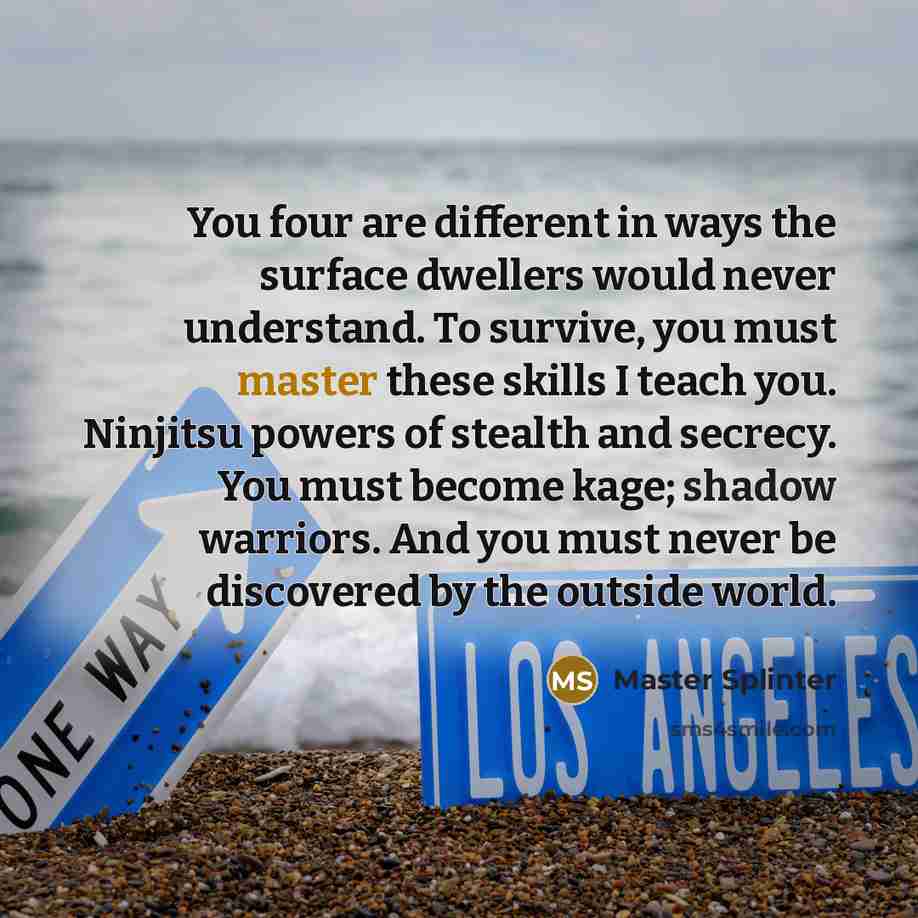 “You four are different in ways the surface dwellers would…” quote by Master Splinter