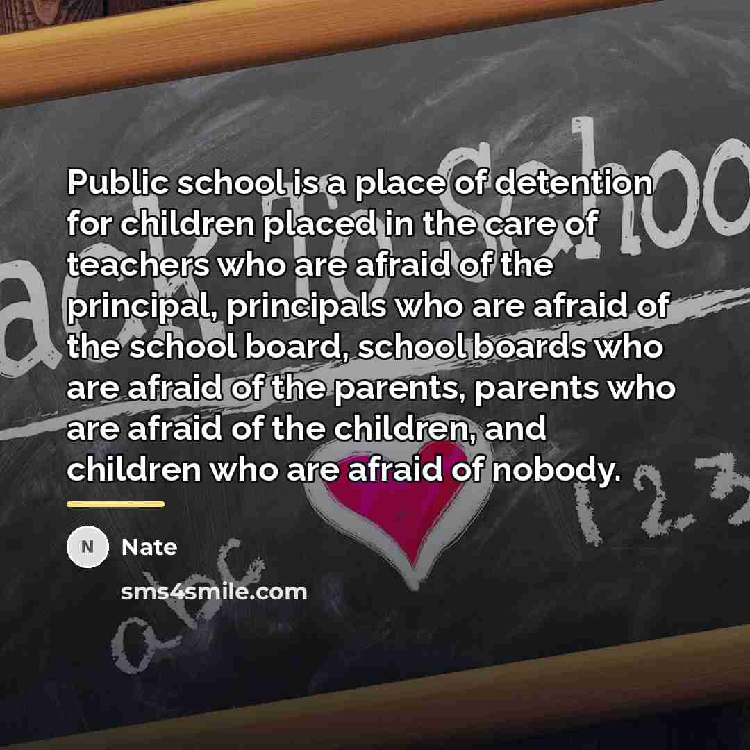 “Public school is a place of detention for children placed…” quote by Nate