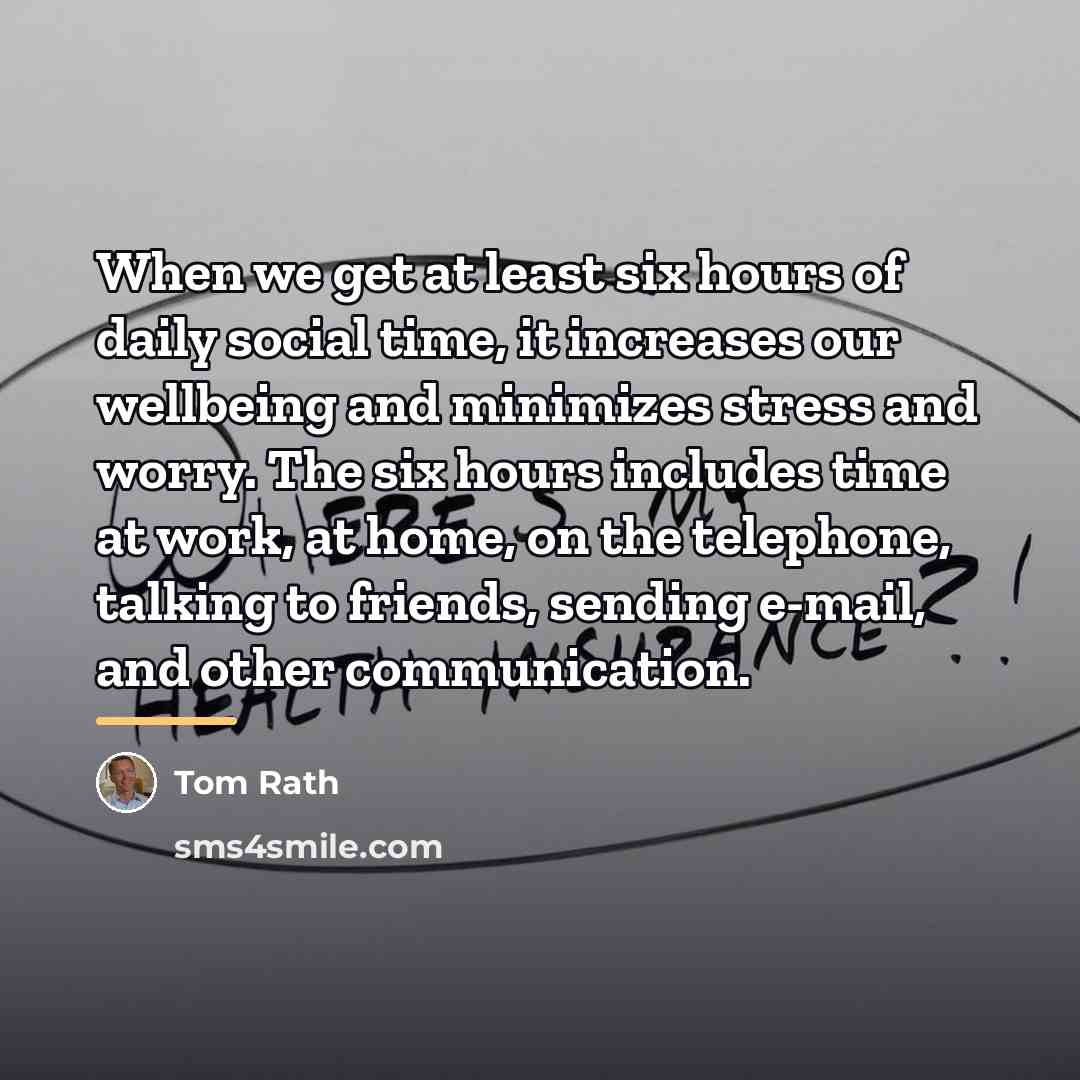 “When we get at least six hours of daily social…” quote by Tom Rath