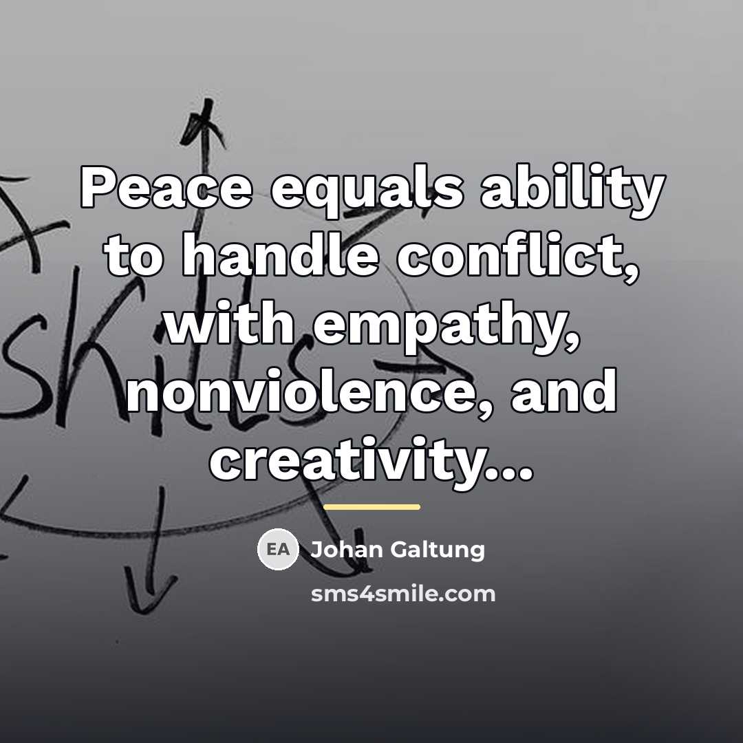 “Peace equals ability to handle conflict, with empathy, nonviolence, and…” quote by Johan Galtung
