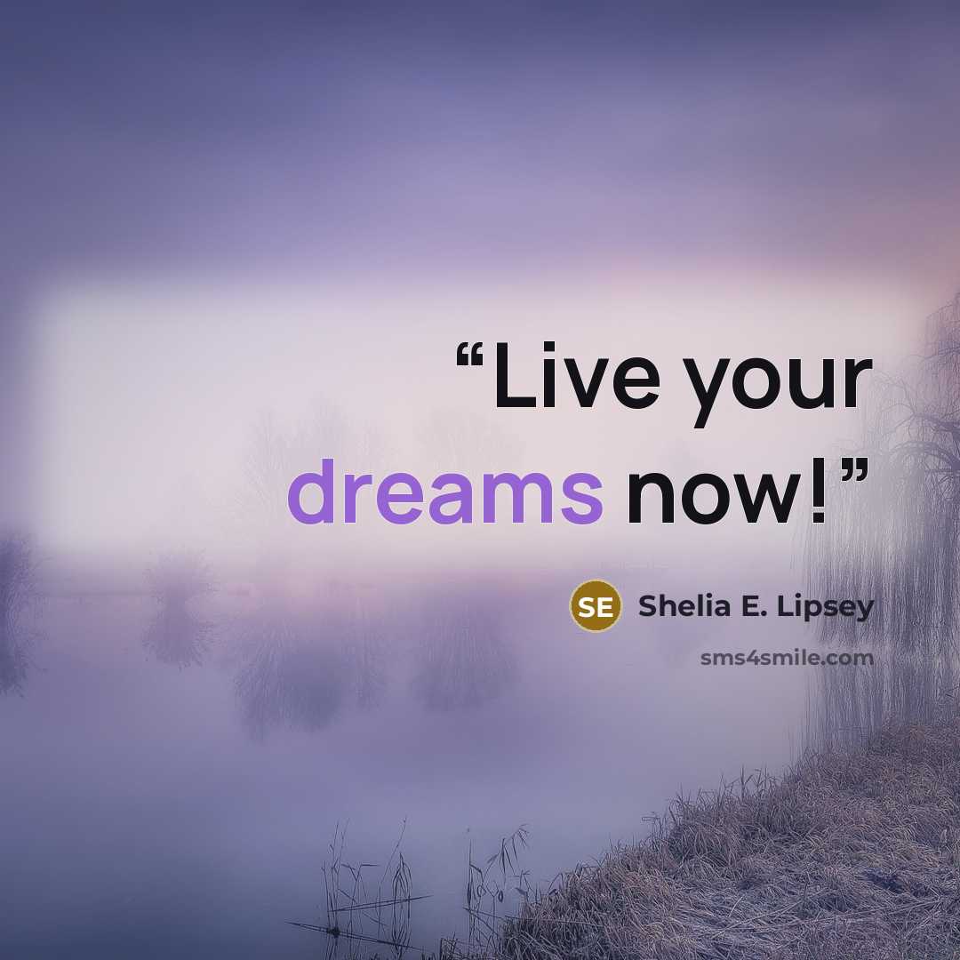 “Live your dreams now!” quote by Shelia E. Lipsey