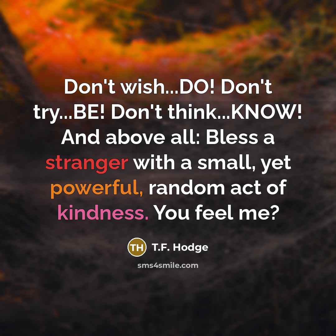 “Don't wish...DO! Don't try...BE! Don't think...KNOW! And above all: Bless…” quote by T.F. Hodge