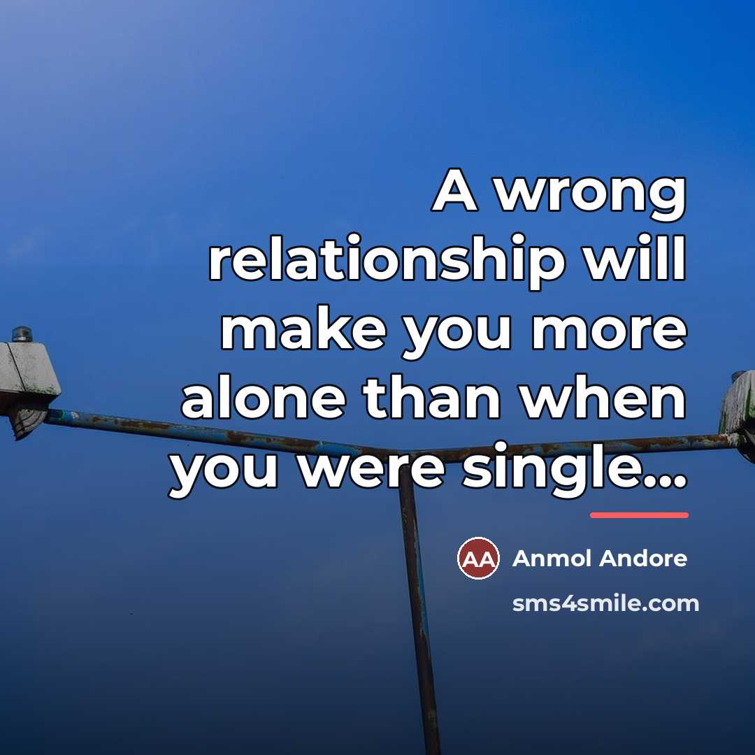“A wrong relationship will make you more alone than when…” quote by Anmol Andore