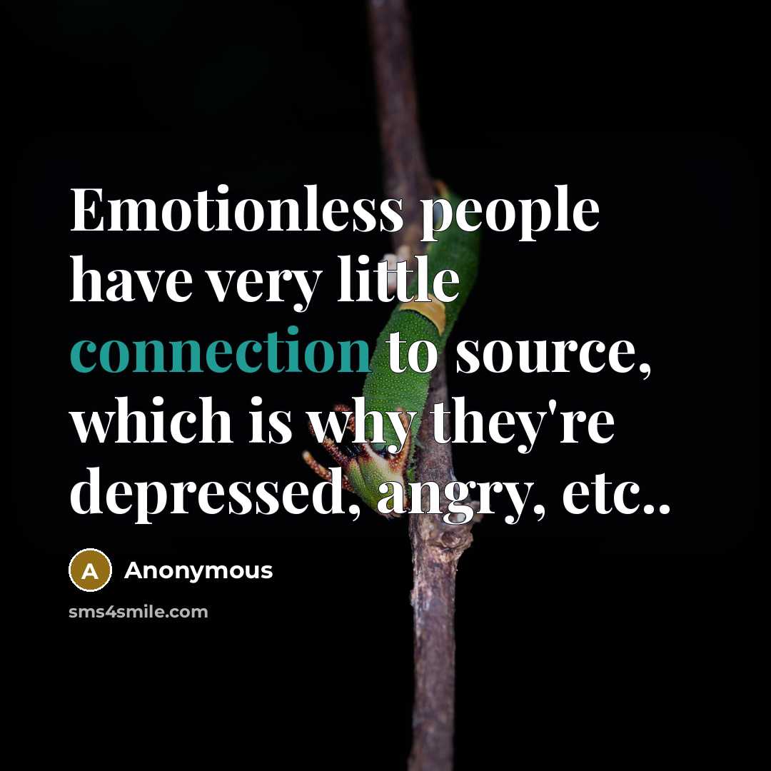 “Emotionless people have very little connection to source, which is why they're depressed, angry, etc..” quote by Anonymous