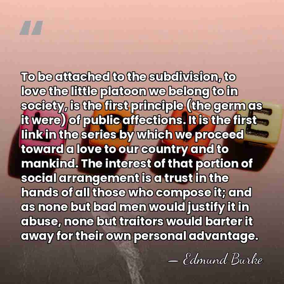 To be attached to the subdivision, to love the little platoon we&hellip; - Edmund Burke