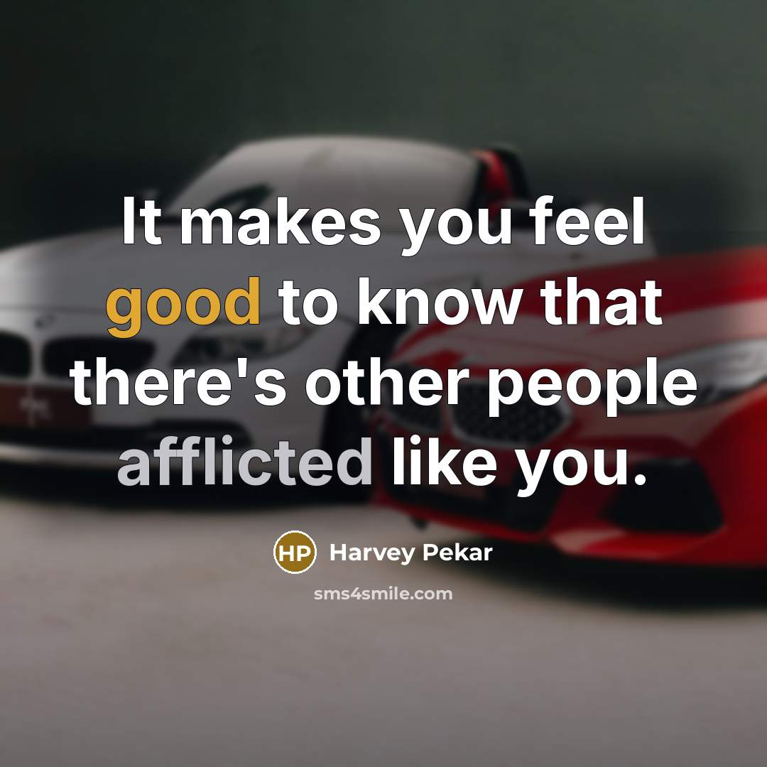 “It makes you feel good to know that there's other people afflicted like you.” quote by Harvey Pekar