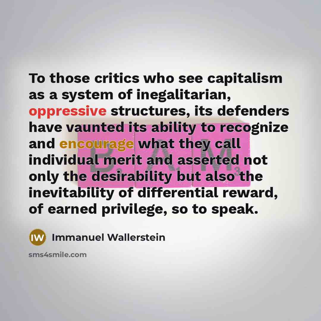 “To those critics who see capitalism as a system of…” quote by Immanuel Wallerstein