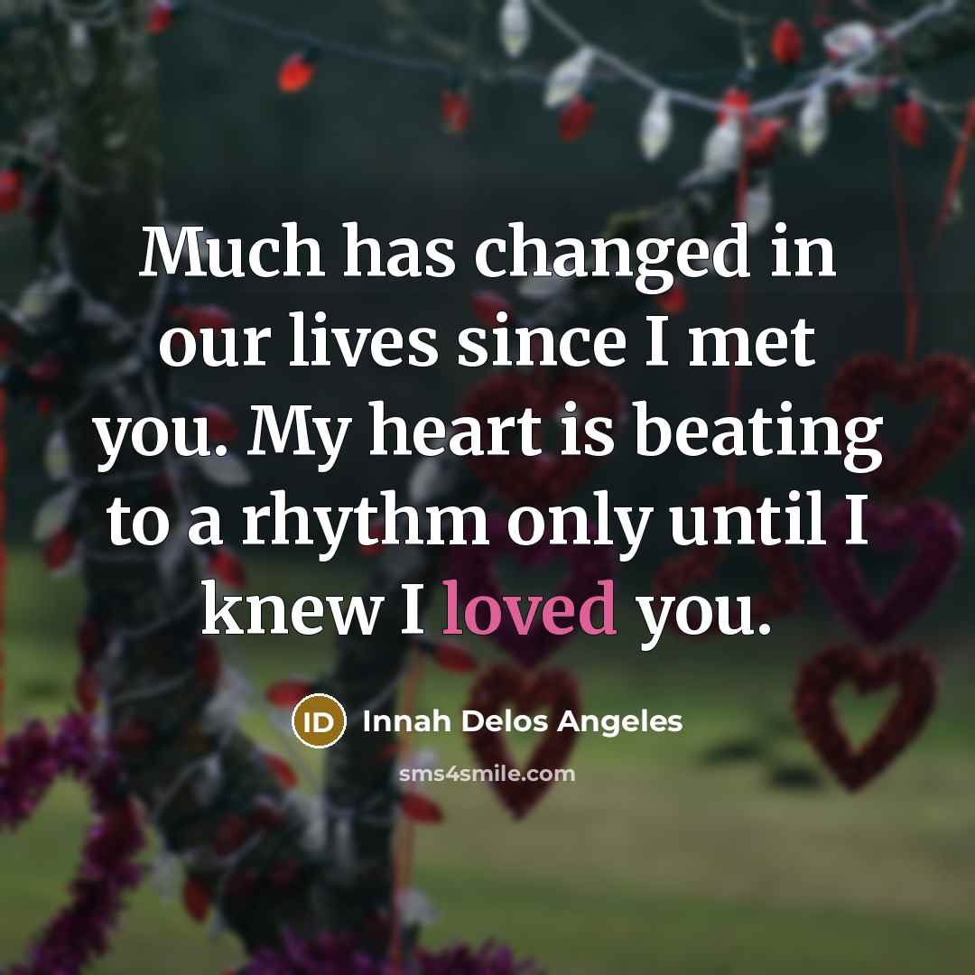 “Much has changed in our lives since I met you. My heart is beating to a rhythm only until I knew I loved you.” quote by Innah Delos Angeles
