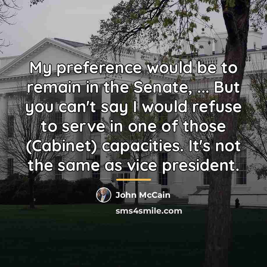 “My preference would be to remain in the Senate, ...…” quote by John McCain