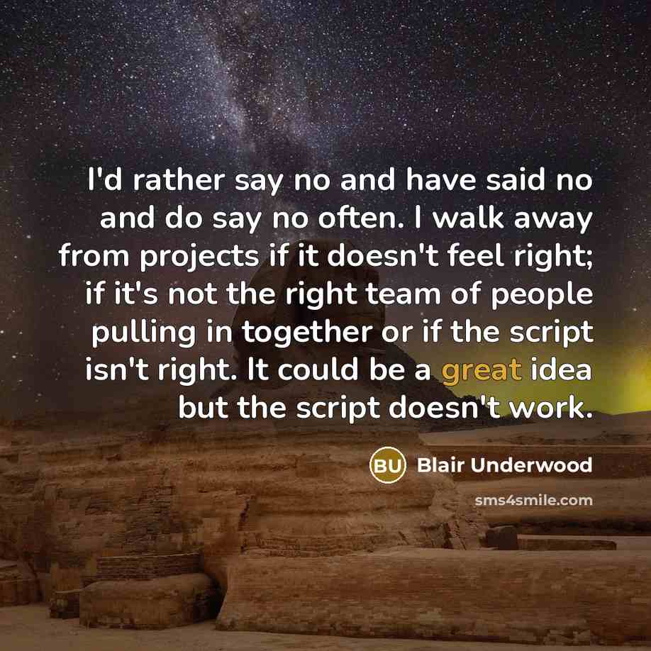 “I'd rather say no and have said no and do…” quote by Blair Underwood