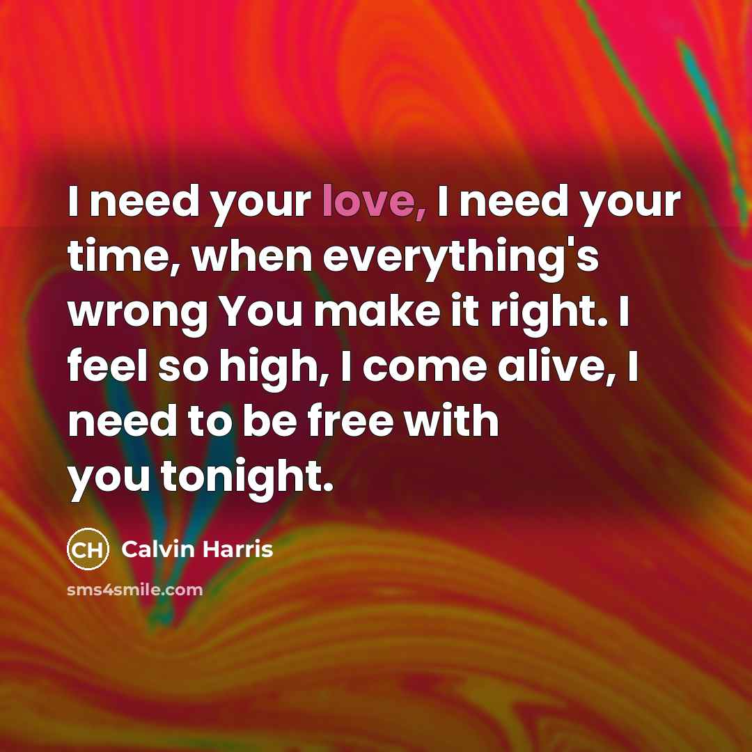 “I need your love, I need your time, when everything's…” quote by Calvin Harris