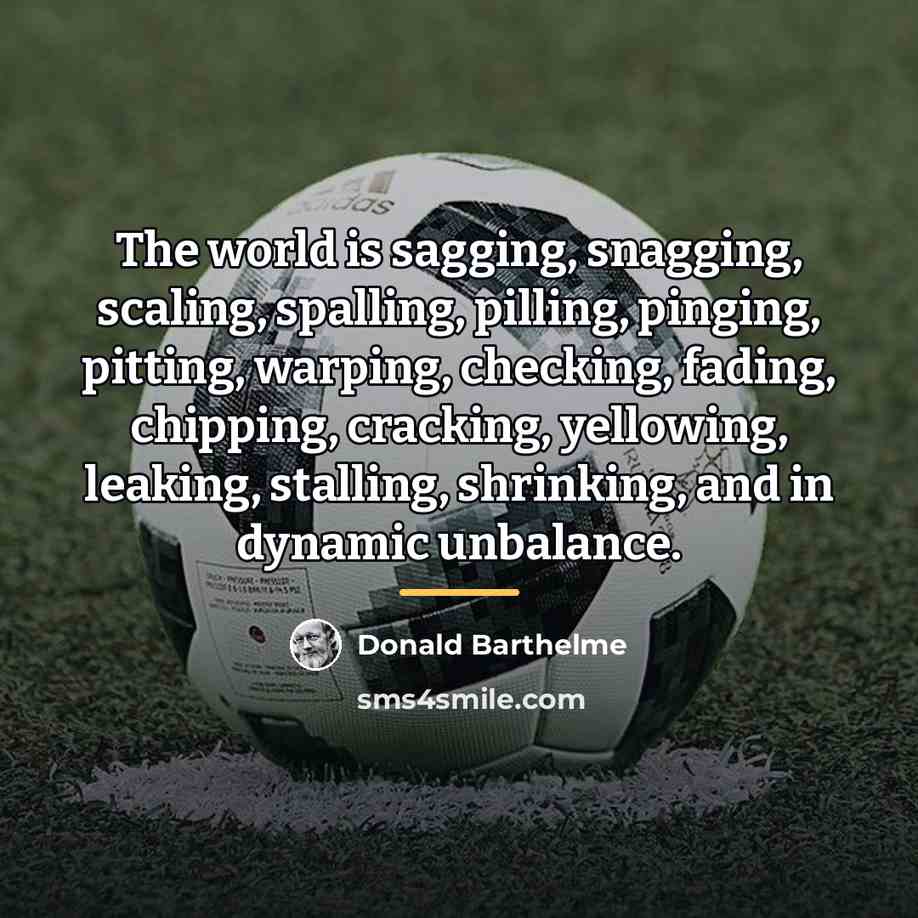 “The world is sagging, snagging, scaling, spalling, pilling, pinging, pitting,…” quote by Donald Barthelme