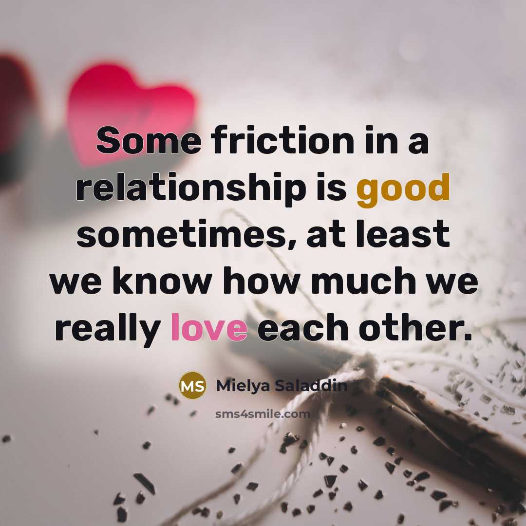 “Some friction in a relationship is good sometimes, at least…” quote by Mielya Saladdin