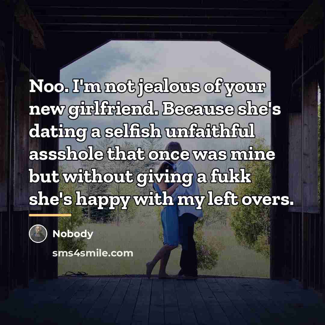 “Noo. I'm not jealous of your new girlfriend. Because she's…” quote by Nobody