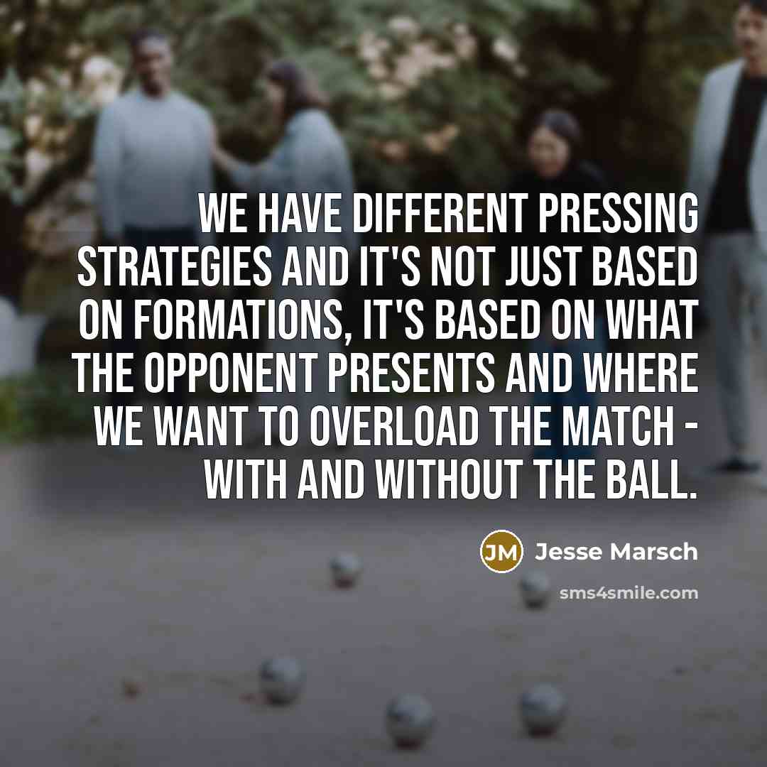 “We have different pressing strategies and it's not just based…” quote by Jesse Marsch
