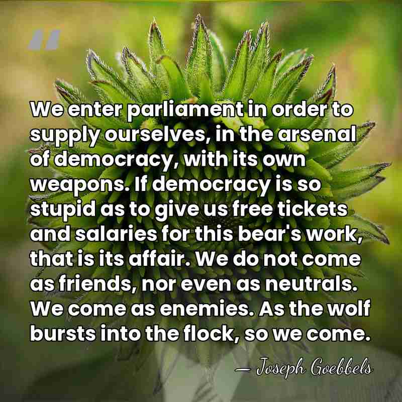 We enter parliament in order to supply ourselves, in the arsenal of&hellip; - Joseph Goebbels