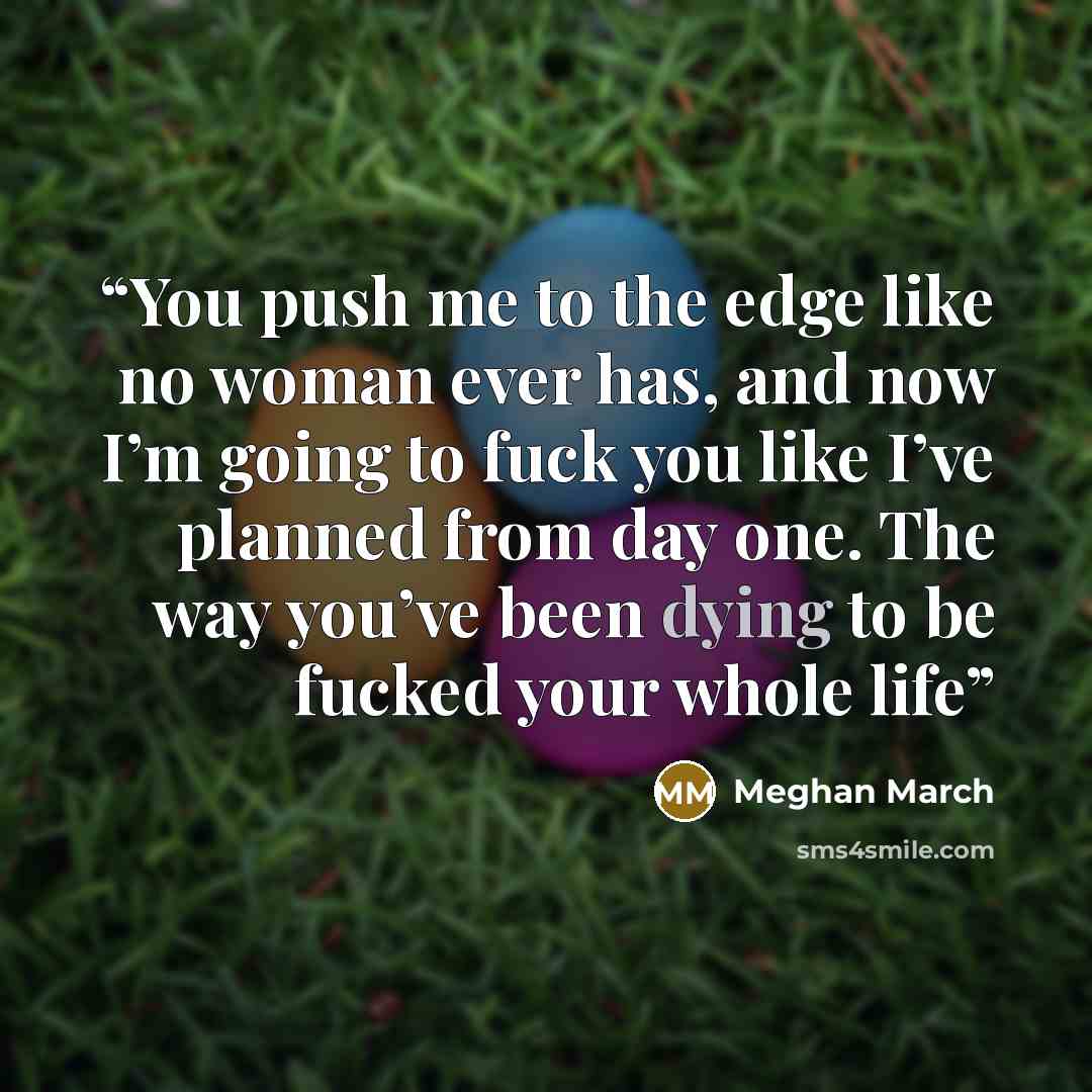 “You push me to the edge like no woman ever has, and now I’m going to fuck you like I’ve planned from day one. The way you’ve been dying to be fucked your whole life” quote by Meghan March