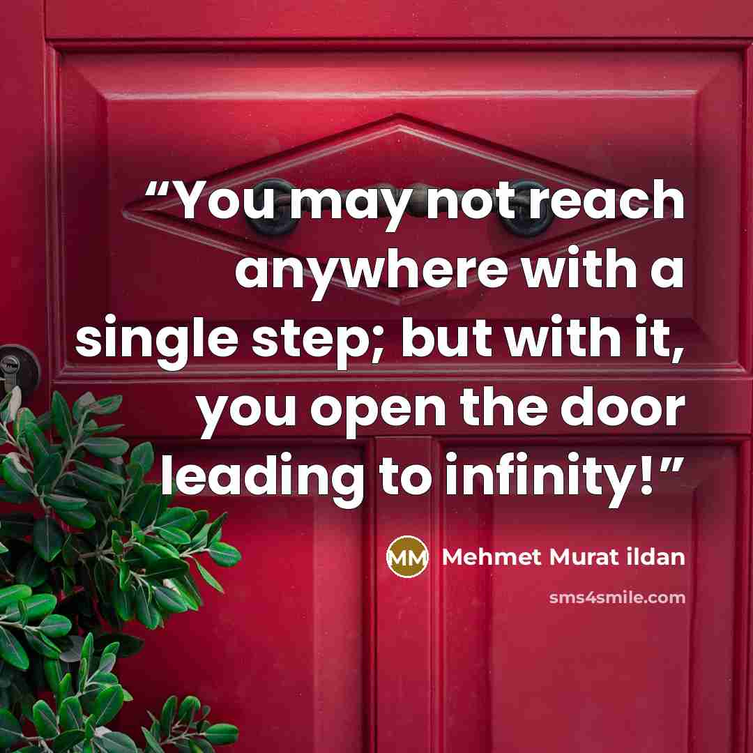 “You may not reach anywhere with a single step; but with it, you open the door leading to infinity!” quote by Mehmet Murat ildan