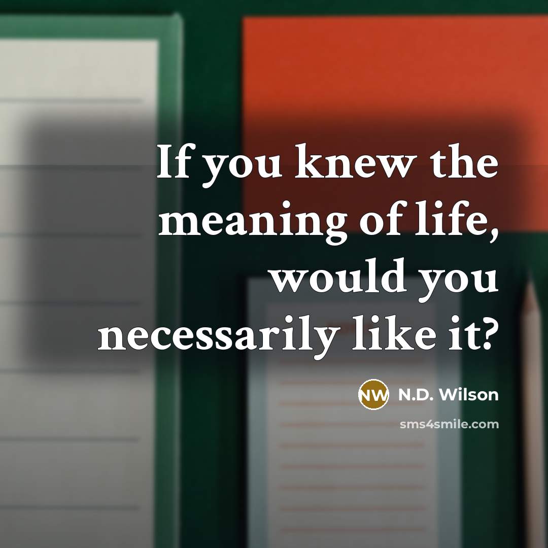 “If you knew the meaning of life, would you necessarily…” quote by N.D. Wilson