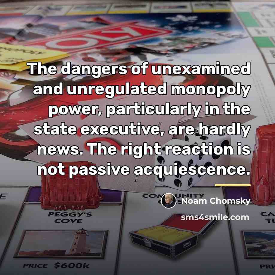 “The dangers of unexamined and unregulated monopoly power, particularly in…” quote by Noam Chomsky