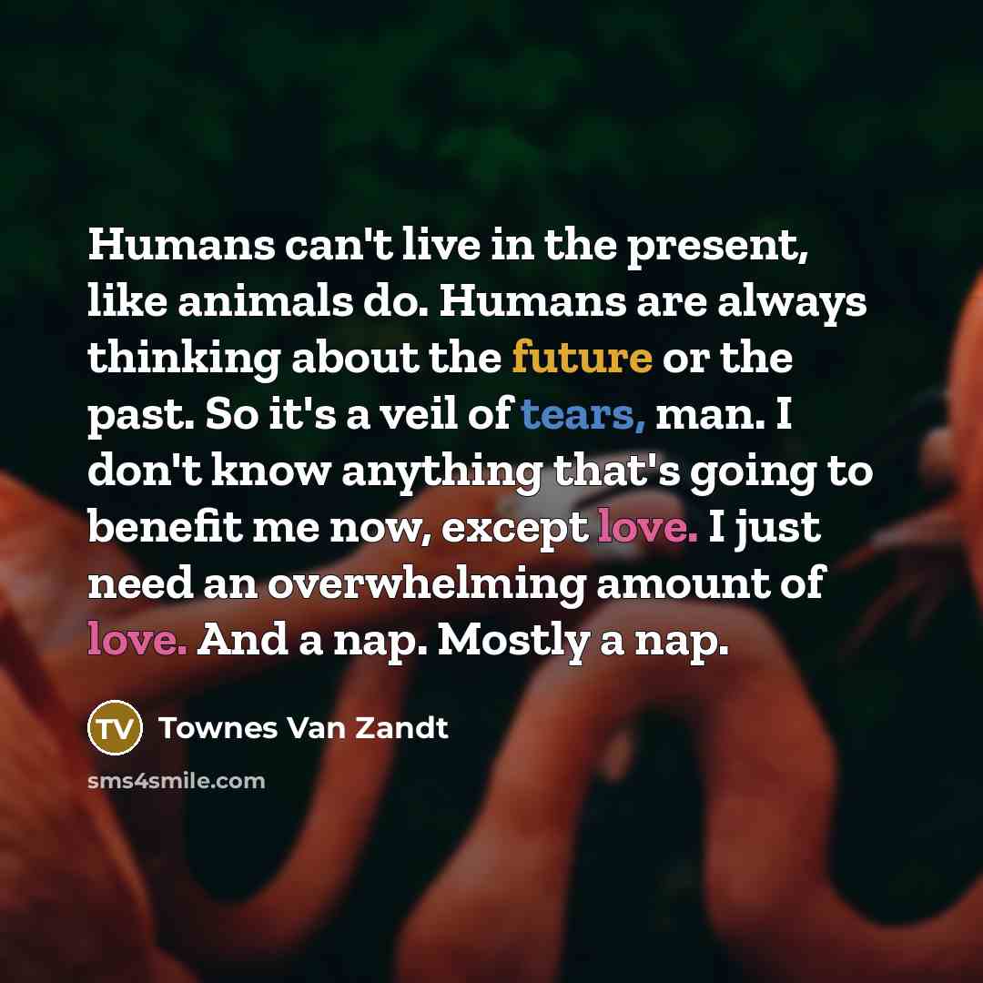 “Humans can't live in the present, like animals do. Humans…” quote by Townes Van Zandt