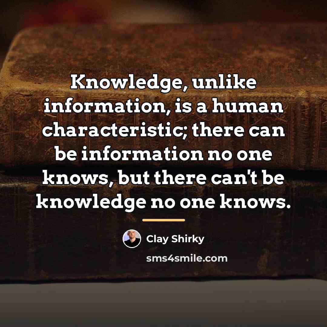 “Knowledge, unlike information, is a human characteristic; there can be…” quote by Clay Shirky