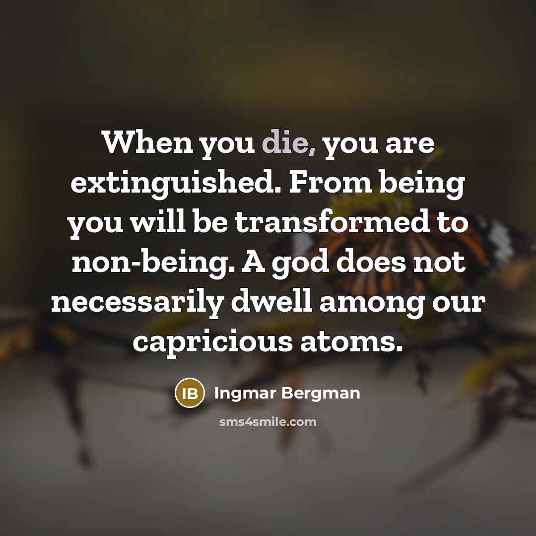 “When you die, you are extinguished. From being you will…” quote by Ingmar Bergman