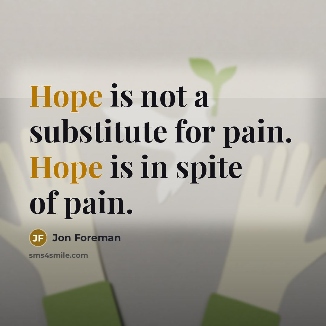 “Hope is not a substitute for pain. Hope is in…” quote by Jon Foreman
