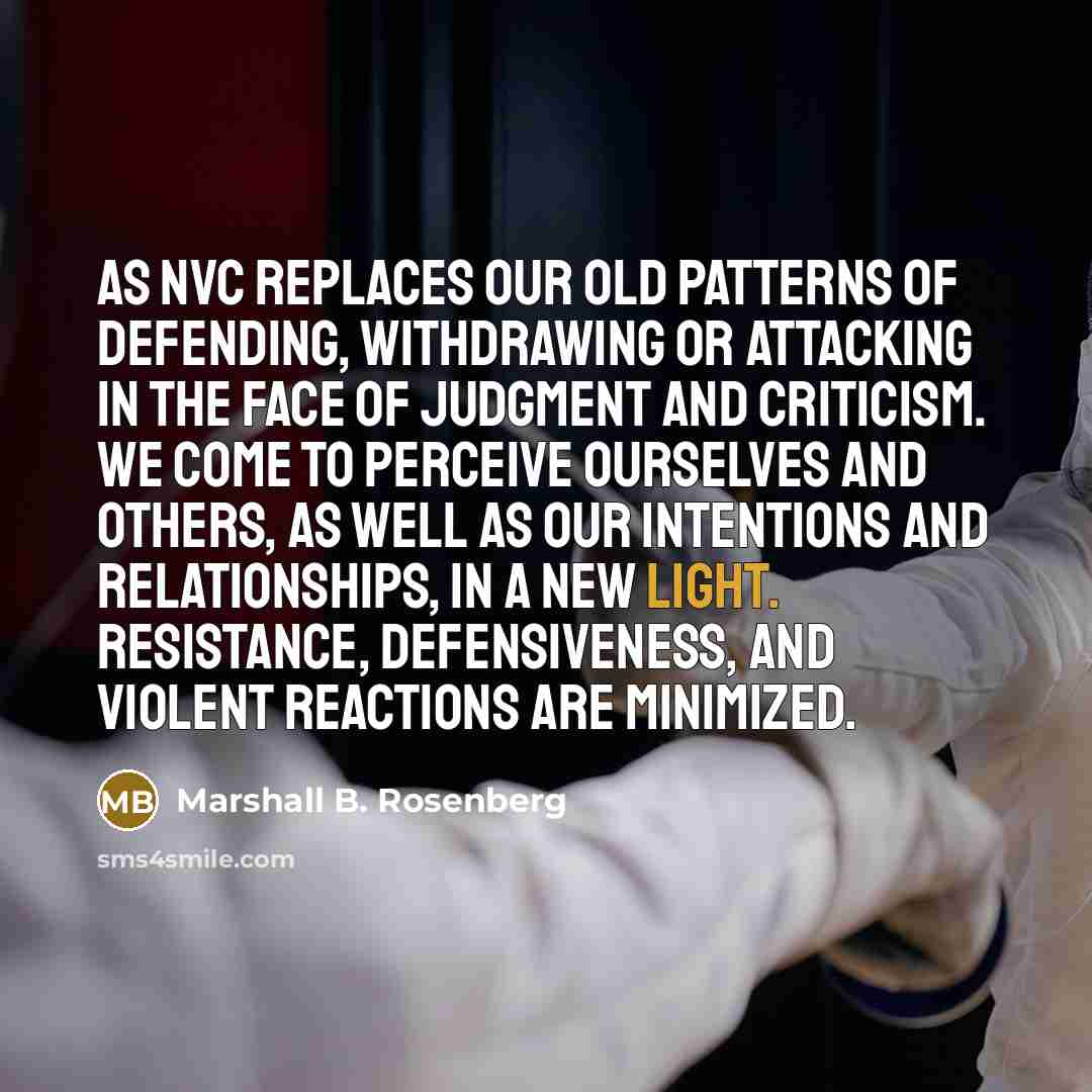 “As NVC replaces our old patterns of defending, withdrawing or…” quote by Marshall B. Rosenberg