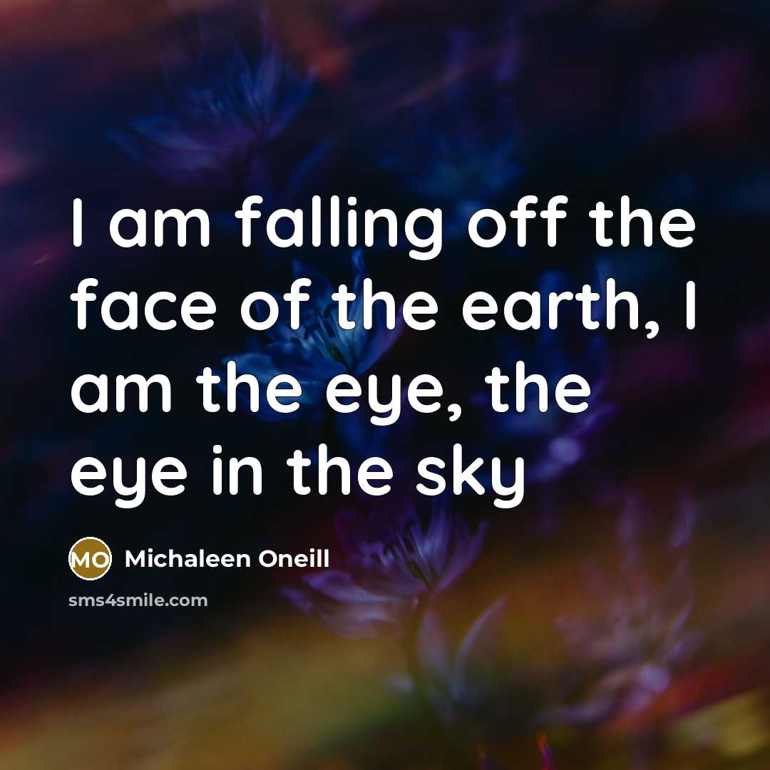 “I am falling off the face of the earth, I am the eye, the eye in the sky” quote by Michaleen Oneill