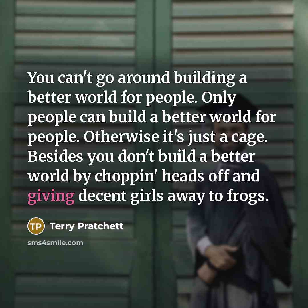 “You can't go around building a better world for people.…” quote by Terry Pratchett
