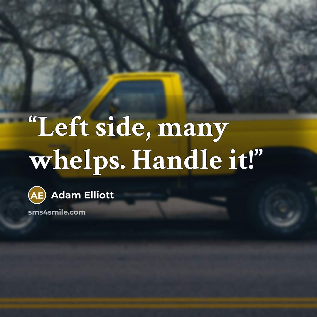 “Left side, many whelps. Handle it!” quote by Adam Elliott