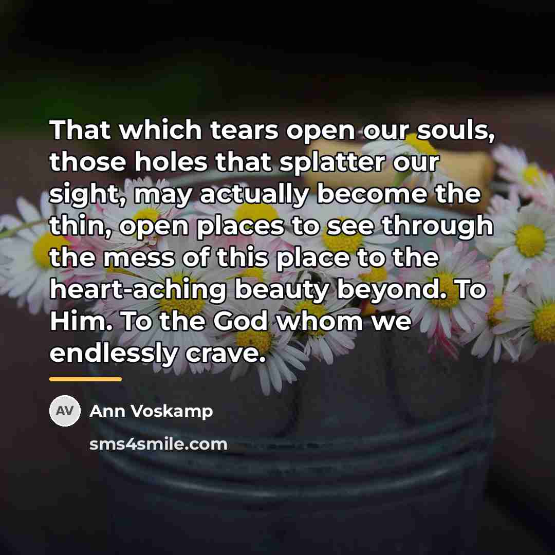 “That which tears open our souls, those holes that splatter…” quote by Ann Voskamp