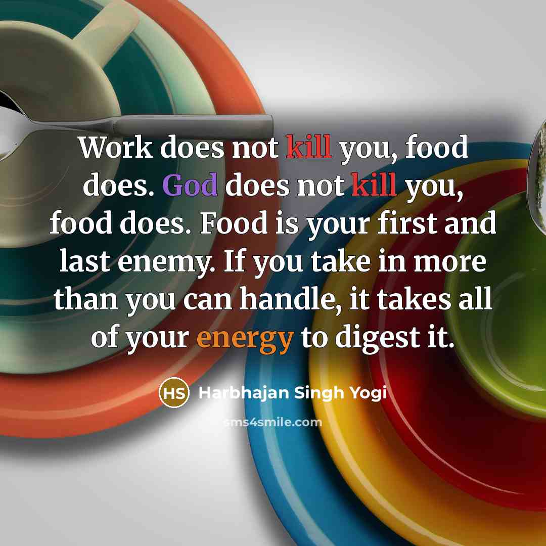“Work does not kill you, food does. God does not…” quote by Harbhajan Singh Yogi