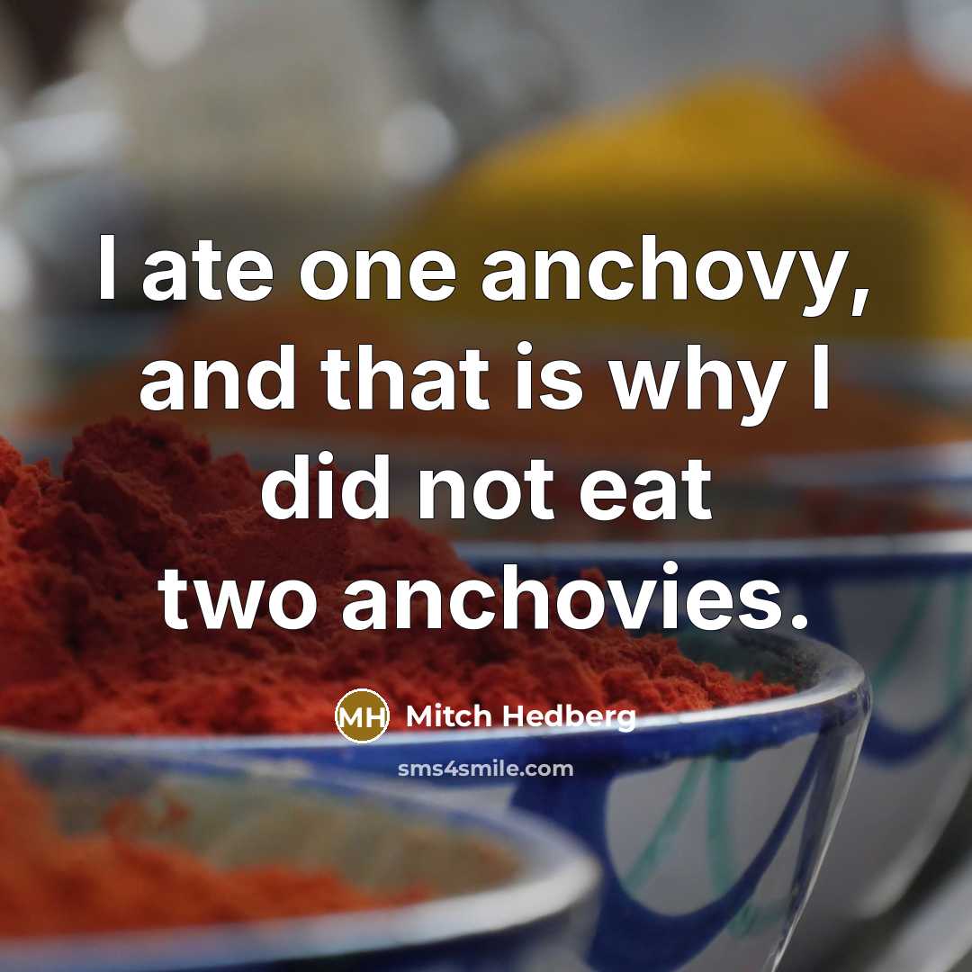 “I ate one anchovy, and that is why I did not eat two anchovies.” quote by Mitch Hedberg