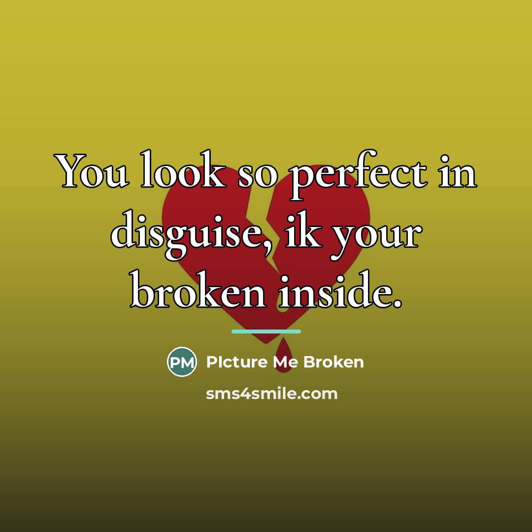 “You look so perfect in disguise, ik your broken inside.…” quote by Picture Me Broken