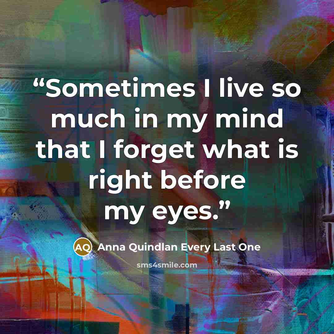 “Sometimes I live so much in my mind that I forget what is right before my eyes.” quote by Anna Quindlan Every Last One