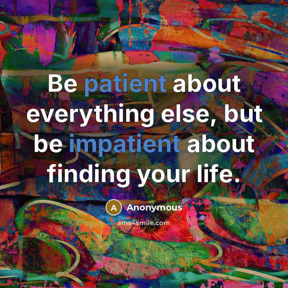 “Be patient about everything else, but be impatient about finding your life.” quote by Anonymous