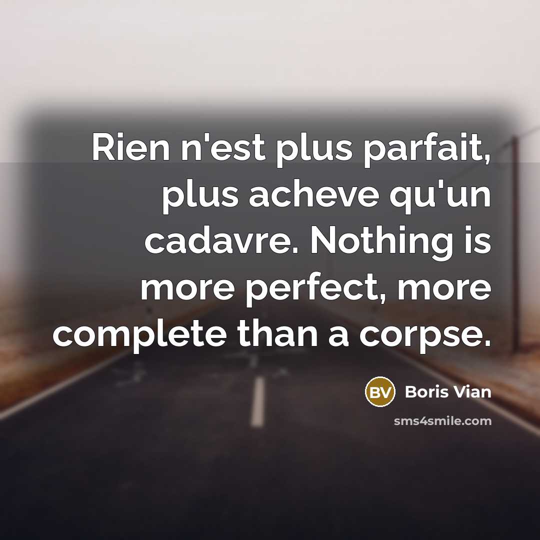 “Rien n'est plus parfait, plus acheve qu'un cadavre. Nothing is more perfect, more complete than a corpse.” quote by Boris Vian