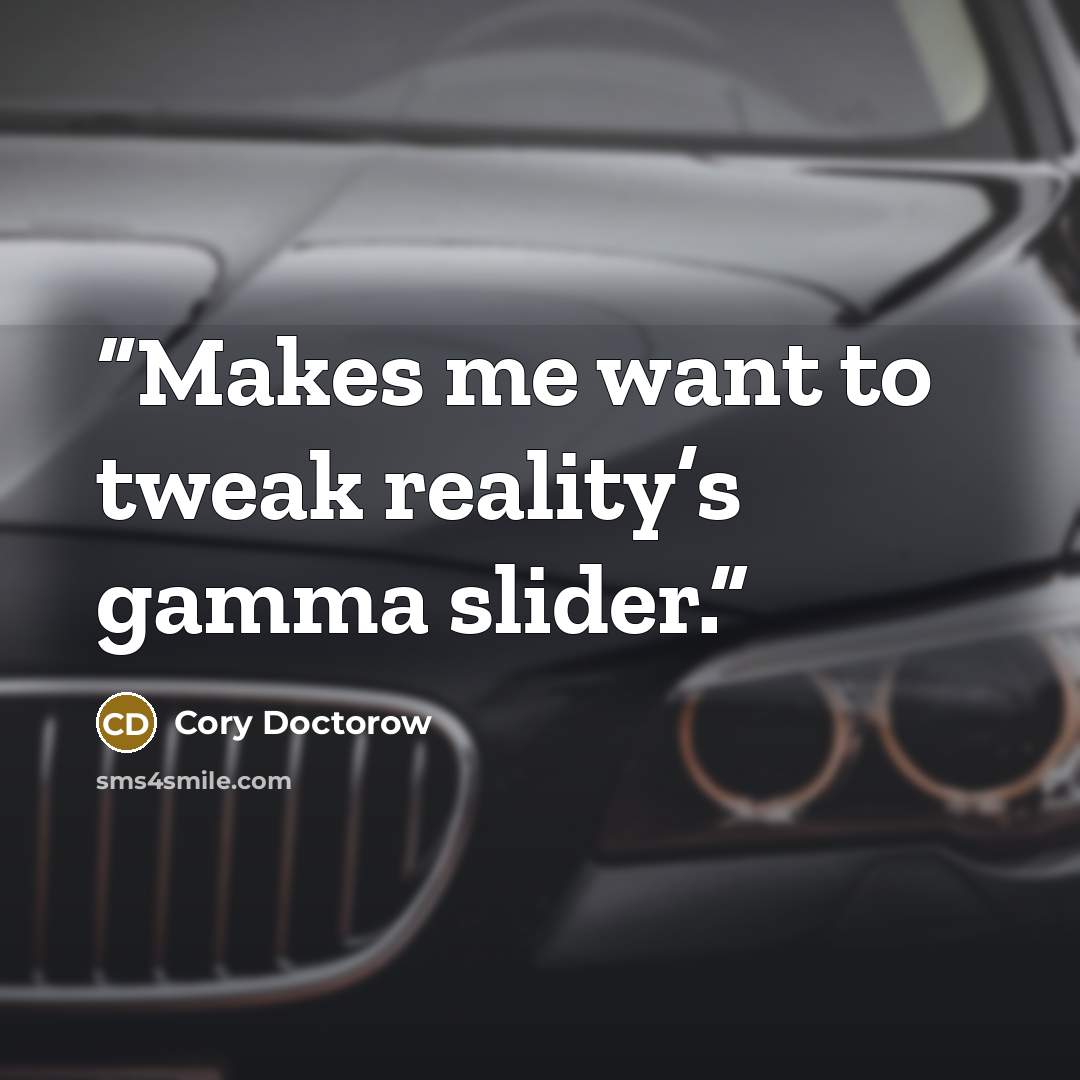 “Makes me want to tweak reality’s gamma slider.” quote by Cory Doctorow