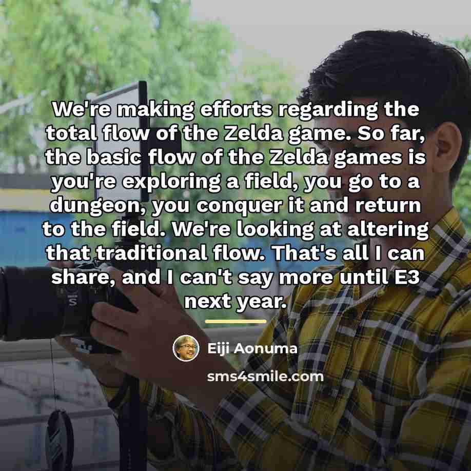 “We're making efforts regarding the total flow of the Zelda…” quote by Eiji Aonuma