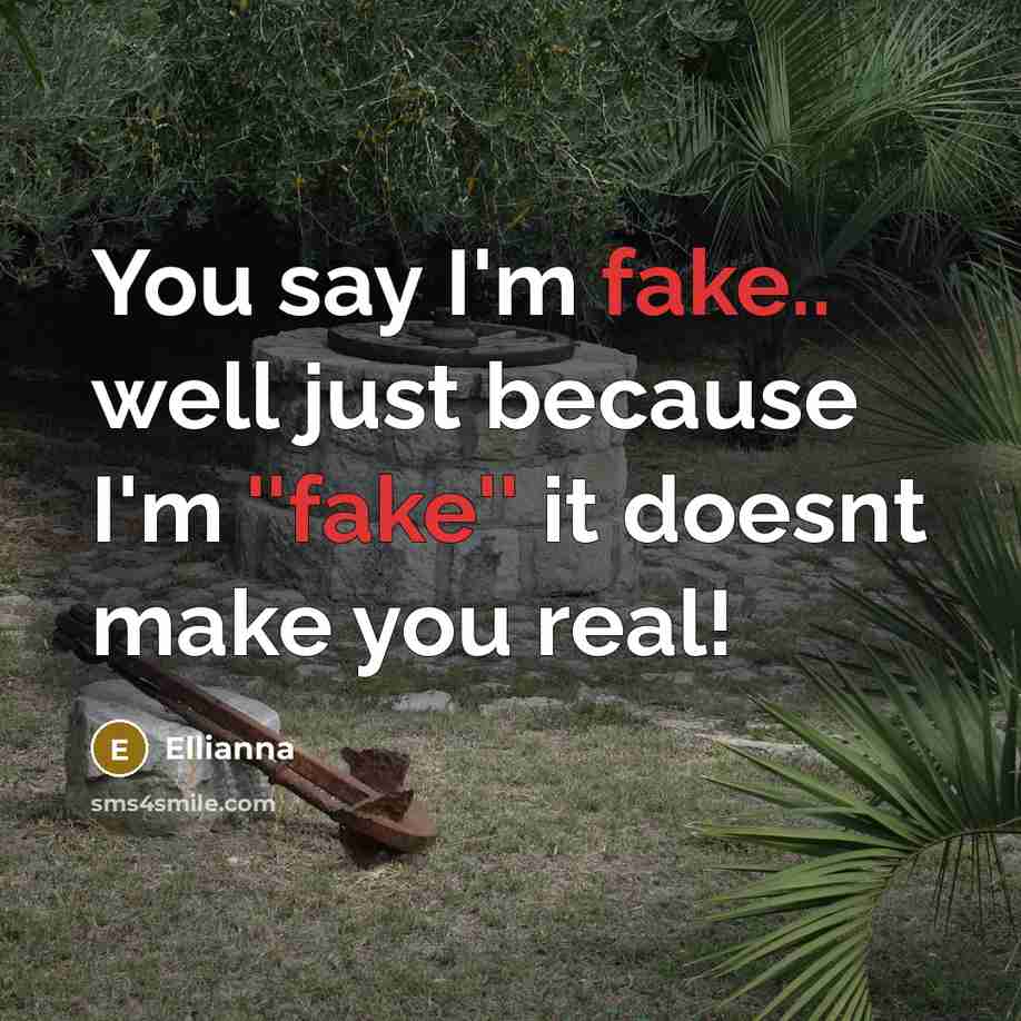 “You say I'm fake.. well just because I'm ''fake'' it doesnt make you real!” quote by Ellianna