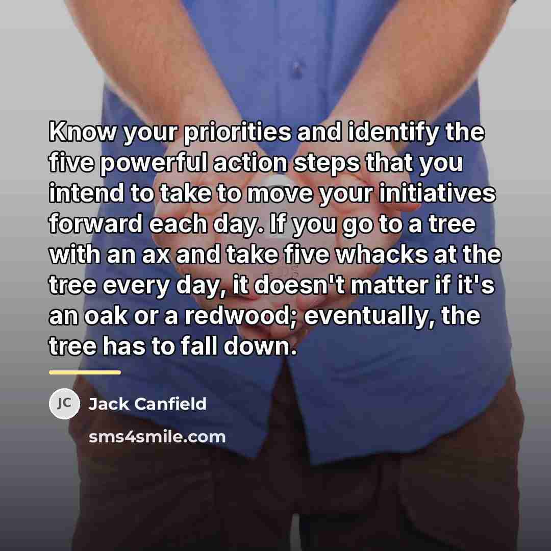 “Know your priorities and identify the five powerful action steps…” quote by Jack Canfield