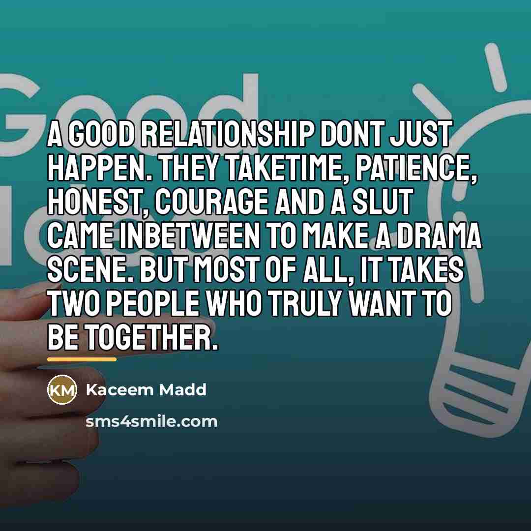 “A good relationship dont just happen. They taketime, patience, honest,…” quote by Kaceem Madd