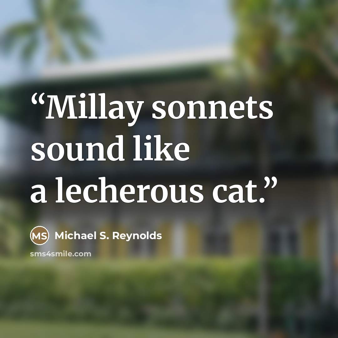 “Millay sonnets sound like a lecherous cat.” quote by Michael S. Reynolds