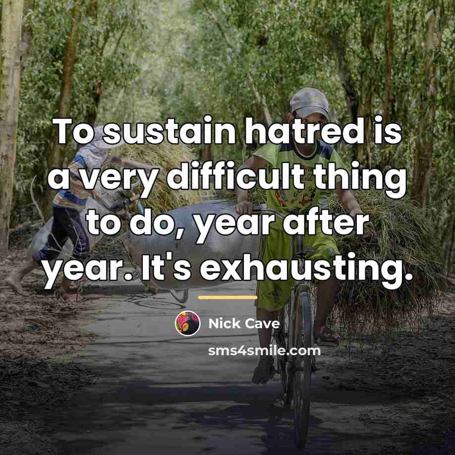 “To sustain hatred is a very difficult thing to do,…” quote by Nick Cave