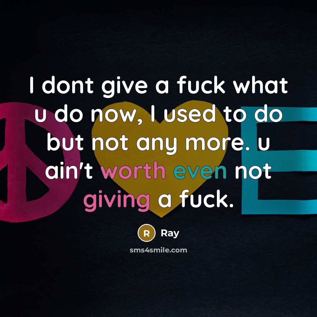 “I dont give a fuck what u do now, I used to do but not any more. u ain't worth even not giving a fuck.” quote by Ray